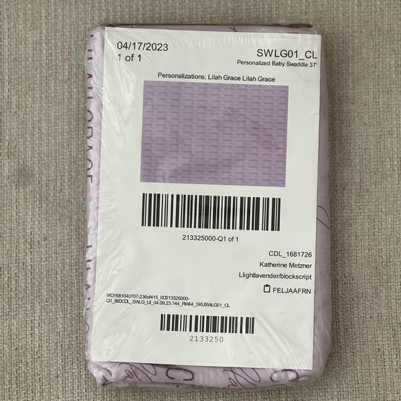 Caden Lane personalized baby name swaddle blanket light lavender - Picture 3 of 3